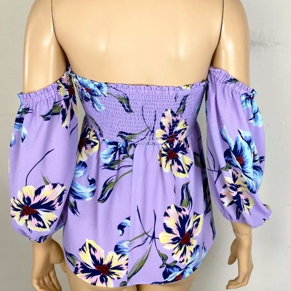❤️ LILY WHITE Beautiful Summer Purple Floral On Off Shoulder Women's small Top - Picture 6 of 9